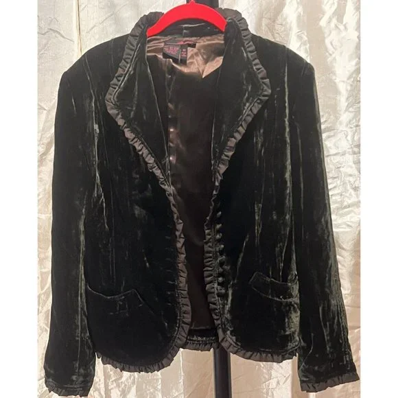 Willi Smith Velour Jacket Brown Green Button Front Sz 10 Vintage Theatre Costume - Picture 2 of 7